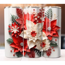 Tumbler Christman Red White Floral Tumbler 20 oz Skinny Cup Mug Lid Stainless Steel