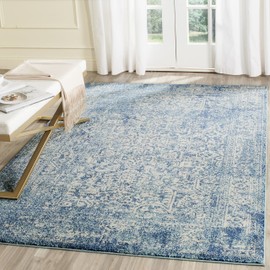 SAFAVIEH Evoke Collection EVK256C Oriental Distressed Non-Shedding Living Room Bedroom Accent Area Rug, 4' x 6', Blue / Ivory