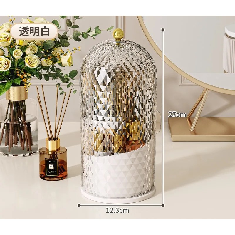 360° Rotating Makeup Brush Holder with Lid – Dust-Protected Cosmetic