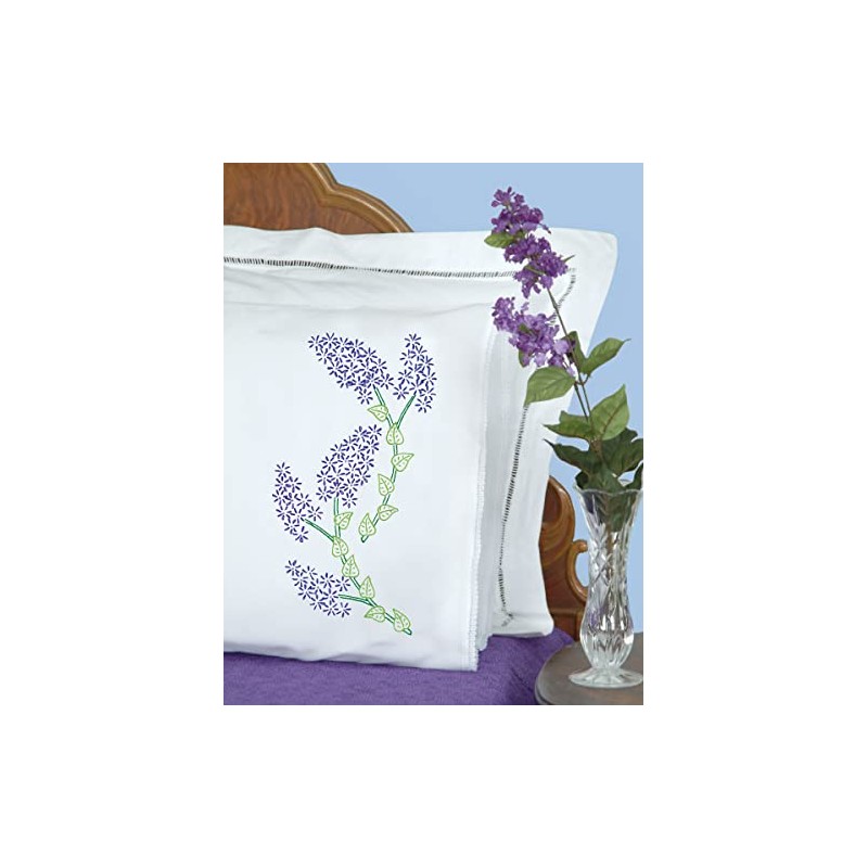 Jack Dempsey Lilacs Embroider Pillowcase, Standard, White