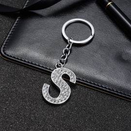 BESPMOSP A-Z Initials Letter Keychain Best Friend Gift Keychains for Women Shiny Crystal Keyring Birthday Gifts (S)