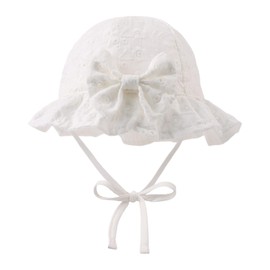 JANGANNSA Cotton Bow Baby Girls Hat Flower Infant Toddler Summer Sun Hat Breathable Girls Bucket Cap(White Big Flower, 3-6 Months)