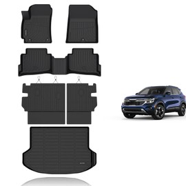 KELCSEECS® Floor Mats & Cargo Liner with Seatback Mats Custom for 2024 2025 Kia Seltos(Cargo Mat Only Fit The Upper Layer) All Weather Protection TPE Floor Liners Full Set Kia Seltos Accessories Black