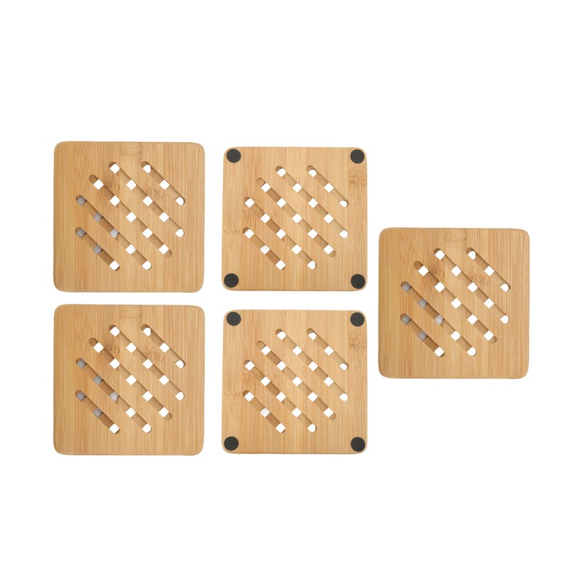 5 Pcs Bamboo Hot Pad Table Mat Bamboo Trivet Pot