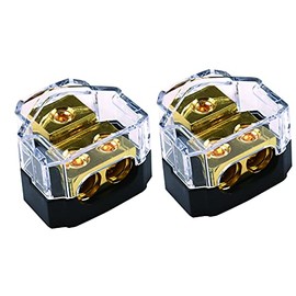 ZOOKOTO 2 Way Power Distribution Block for Car Audio Splitter,1 X 0/2/4 Gauge in / 2 X 4/8 Gauge Out 2PCS Gold