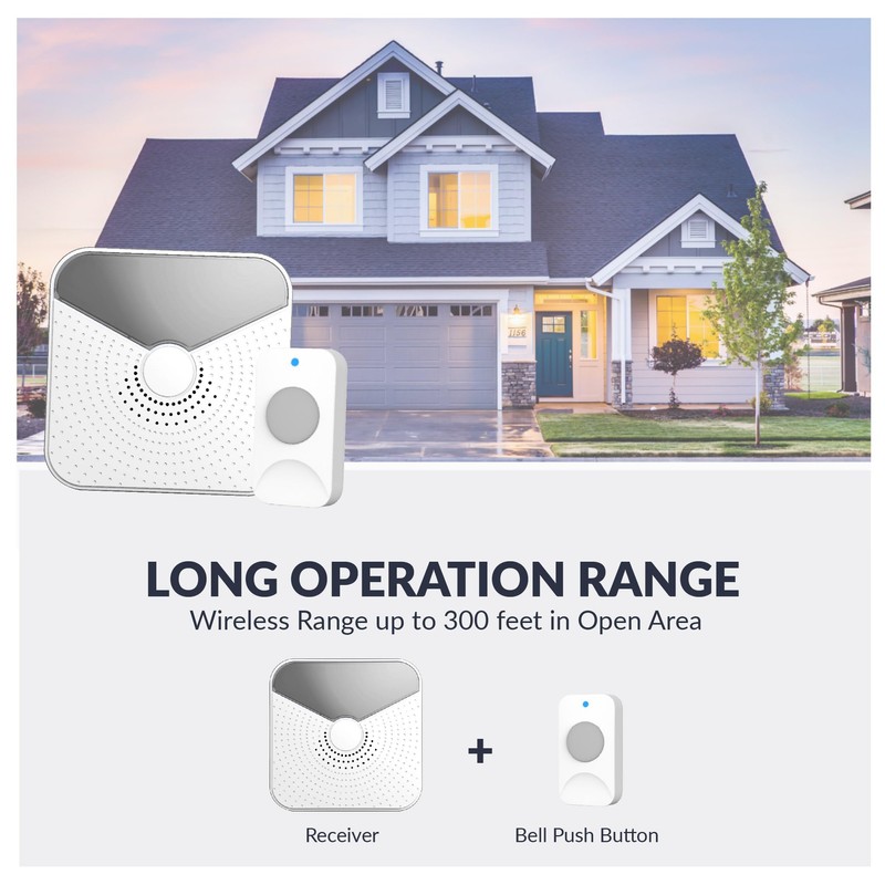 Newhouse Hardware Battery-Operated Wireless Chime with Flashing LED Light for