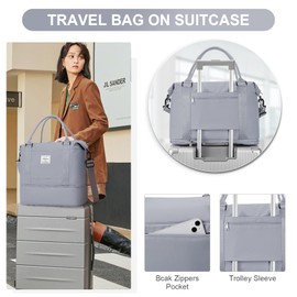 For Spirit Airlines Personal Item Bag 18x14x8 Foldie Travel Duffel Bag, Double expandable Gym Sport Tote Bag, Foldable Waterproof Weekender Carry On Overnight Bags for Airplanes Women Men,Grey