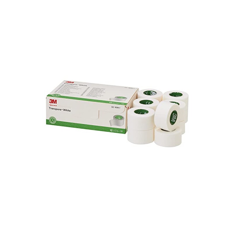 Transpore 3M 1534-1 White Tape, 12 Rolls