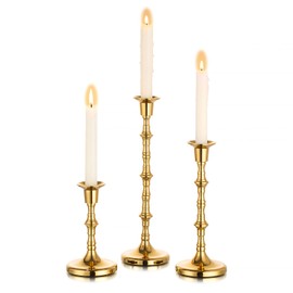 Nuptio Portavelas dorados cónicos, portavelas altos y finos, portavelas de metal moderno para regalo de boda, regalo de inauguración de la casa, regalos de amistad, juego de 3