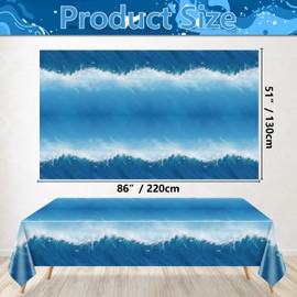 PTECDROTS 4Pcs Ocean Waves Tablecloths Rectangular Water Table Covers Ocean Themed Party Decorations for Beach Pool Mermaid Under The Sea Birthday Party Decorations, 51 x 86 inch