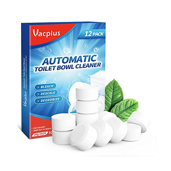Vacplus Toilet Bowl Cleaner Tablets 12 PACK, Automatic Toilet Bowl Cleaners with Bleach, Durable Toilet Tank Cleaners with Sustained-Release Technology, Household Toilet Cleaners with Easy Operation