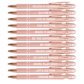 PASISIBICK 12 Pieces Rose Gold Inspirational Motivational Quotes Snarky Screen Touch Stylus Ballpoint Pens, Office Encouraging Scriptures, Black Ink (Rose Gold,Motivational)