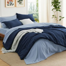 Bedsure King Size Comforter Set - 7 Pieces Navy King Bedding Set for All Seasons, Boho Contrasting Design Bed in a Bag with Comforter, Sheets, Pillowcases & Shams