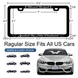 License Plate Frames Blessed by God Spoiled by My Husband Metal License Plate Frame with Screws Cute License Plate Cover Holder 6.3 X 12.3 inch for Car Decoration for Women Men LICEPLAME
