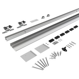 BarnBase 8FT Sliding Barn Door Hardware, Low Clearance Aluminium Alloy Box Rail Hardware for Wooden Barn Door, Interior Barn Door Track, Easy to Install