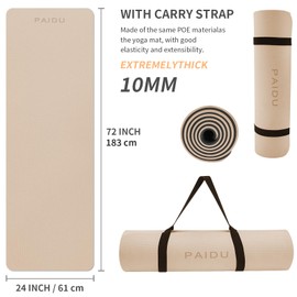 PAIDU Yoga Mat Non Slip Anti-tear,extra thick-2/5 inch（10MM）High Resiliency Professional POE Yoga Mats for Women Men Kids,72"x24"inch,Workout, Yoga, Pilates and Floor Exercise, with Carrier Strap