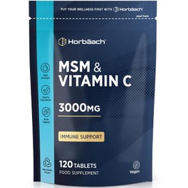 MSM Supplements 3000mg with Vitamin C | High Strength Methylsulfonylmethane MSM with VIT C | 120 Vegan Tablets (Not Capsules) | By Horbaach