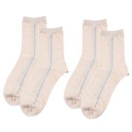 Fukuske Fun 3162Q31N Women's Plain Glitter Line Crew Length Socks, 2 Pairs Set, Socks, Reinforced Toe and Heel Fukuske, light beige, 23.0-25.0 cm