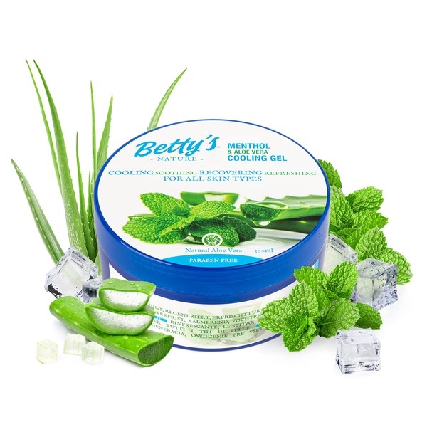 Betty's Nature Aloe Vera Cooling Gel mit Menthol - 300ml - Vegan - Lindert Juckreize und andere Hautirritationen - Aloe Vera Gel - Erfrischend - Beruhigend - Pflegend - Kühlend