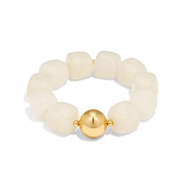 ENSKEFEN Cream White Chunky Beaded Bracelet for Women Bold Big Large Resin Bead Stretch Bracelet Boho Statement Chunky Bracelets Trendy Elastic Bangle Jewelry