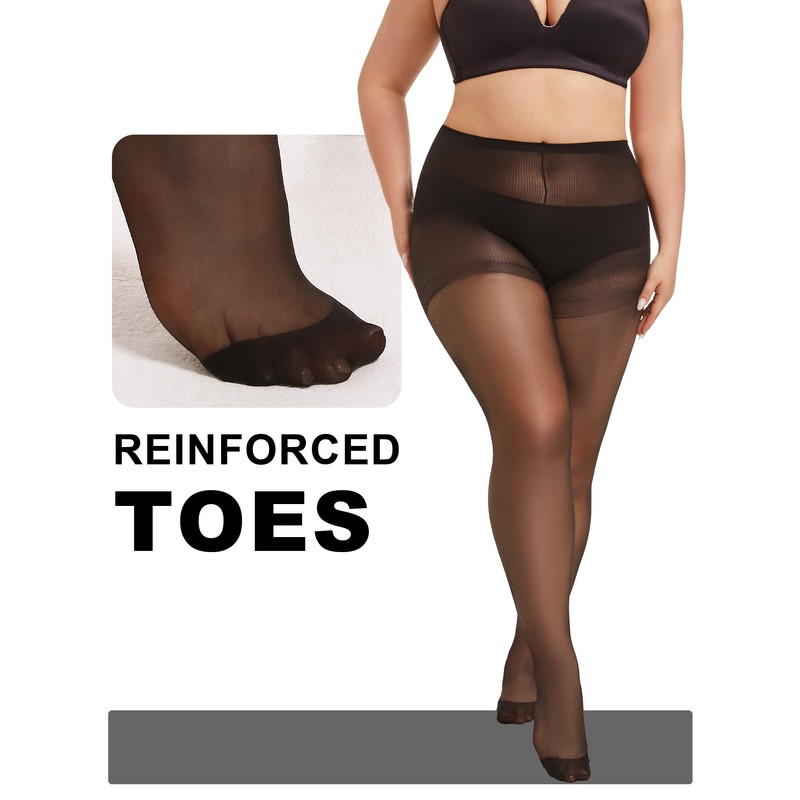 HONENNA 2 Pairs Plus Size Sheer Tights, 20D Ultra Thin