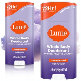 Lume Desodorante para Todo El Cuerpo - Barra Sólida Suave - Control de Olor de 72 Horas - Libre de Aluminio, Libre de Bicarbonato y Seguro para La Piel - 2.6 Onzas (Paquete de 2) (Polvo Suave)