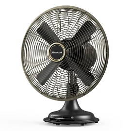 AMACOOL Oscillating Vintage Fan, All Metal 8" Retro Table Top Fan, Adjustable Head Tilt, Quiet 3 Speeds Plug-In Desk Fan for Bedroom Home Office & Kitchen