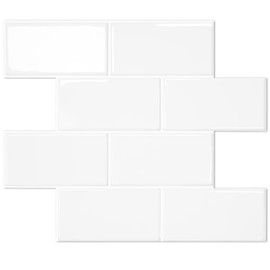 STICKGOO 10-Sheet Thicker Design Peel and Stick Subway Tile, Stick on Tiles Backsplash for Kitchen & Bathroom in White
