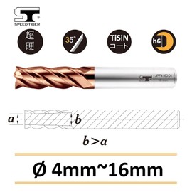 Speed Tiger JPF 4-Blade End Mill, Blade Diameter 0.4 inches (10 mm), Tungsten Steel, Carbide Square, TiSiN Coat, Cutter, Set of 2