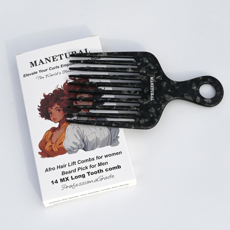MANETURAL 14MX Hair Comb for Women, Curly Hair Picks, Mustache