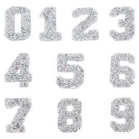 GORGECRAFT Glitter Rhinestone Number Stickers 0-9 Numbers 2.7 Inch High Self-Adhesive Sticker Iron-on Word Stickers for Cars Arts Crafts Clothing DIY Decoration (Silver)