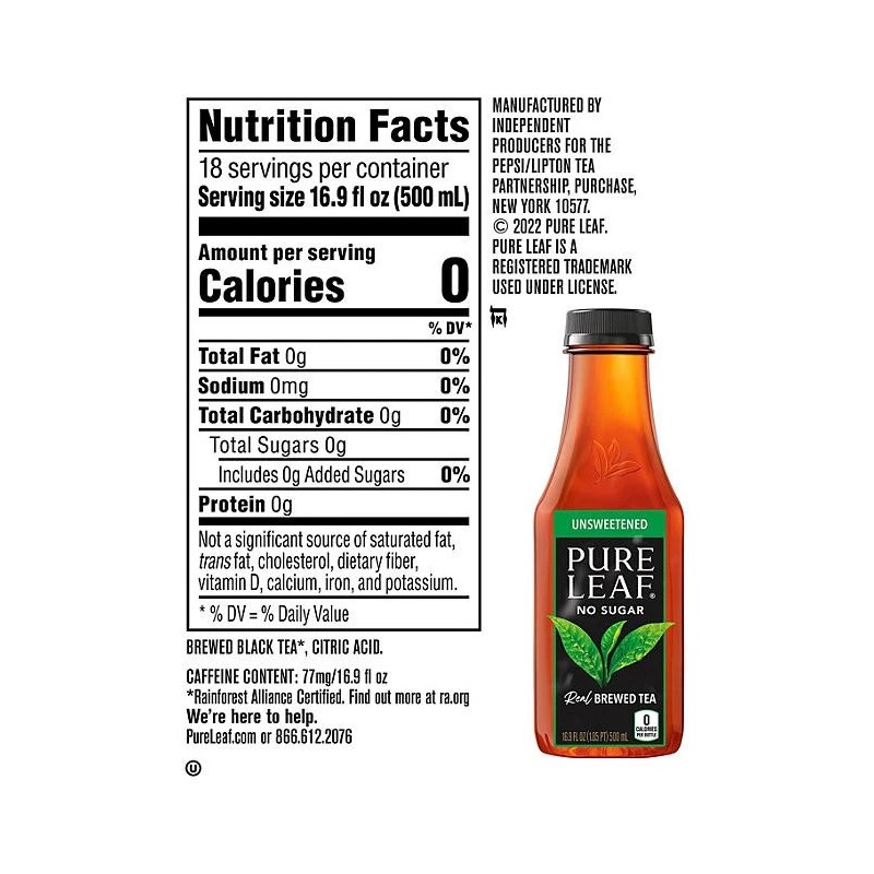 Pure Leaf Real Brewed Tea Unsweetened Black Tea 16.9 fl.