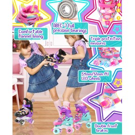 Unicorn Kids Toddler Roller Skates for Girls,WESKIFAN Quad Skating Shoes with Shiny Light up Wheels&Adjustable Sizes Beginners rollerskates for Xmas Birthday Gifts (Purple, S(10~13J))