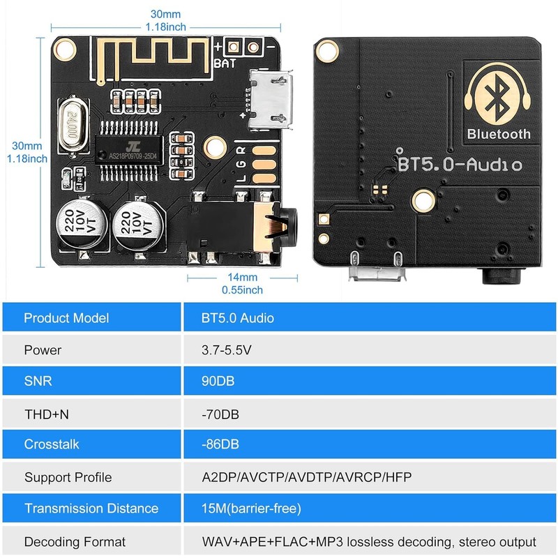 5pcs Bluetooth Audio Receiver Board BT 5.0 Stereo Audio Amplifier