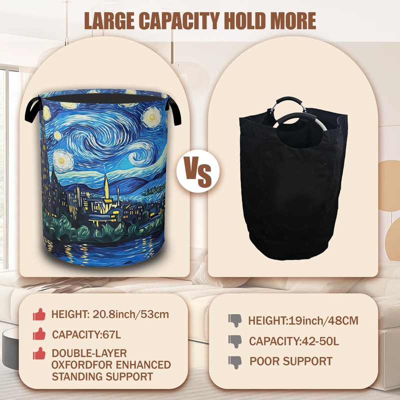 Starry Night Laundry Basket,Waterproof Foldable Laundry Hamper,Dirty Clothes Basket, Linen