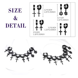 Feilok Black Women's Stud Earrings Set 4 Pairs Hypoallergenic Stainless Steel Cross Stud Earrings Star Earrings Set Hoop Earrings for Men and Women Earrings, Stainless Steel