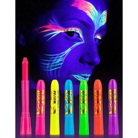 Erinde Pintura Facial y Corporal Neon UV - Kit de 6 Colores Fluorescentes Brillantes con Luz Negra, Formula Lavable No Tóxica, Ideal para Fiestas Nocturnas, Carnaval y Mardi Gras,#01