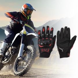 HOPESPANNER XL Motorcycle Gloves Breathable Full Finger Gloves Nylon Outdoor Gloves Black Red 1 Pair