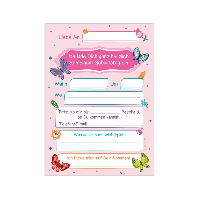 Junapack 12 Invitations for 10th Birthday Girl Butterflies