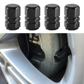 4PCS Car Tire Stem Valve Caps, Auto Hexagon Shape Dustproof Tire Cap Wheel Tire Valve Covers, Car Leak-Proof Air Protection Accessories for Cars, SUVs, Motorcycles, Bikes (Black)