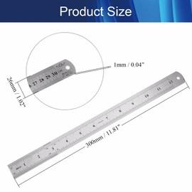 Hegebeck Stainless Steel Metric/Inch Straight Ruler 30cm/12 Inch Double Sided Scale Metal Straight Edge Ruler Measuring Tool