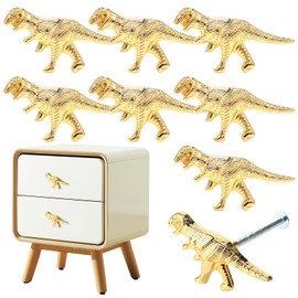 ArtisanWonders 8 Pack Metal Dinosaur Knobs for Kids Furniture - T-Rex Themed Gold Finish Drawer Pulls & Cabinet Handles, Scratch-Resistant (Tyrannosaurus)