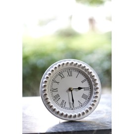 KOREEN'S Farmhouse Table Top Clock with Wooden Beads-Mantal Tabletop Clcok-Desk Clock-Small Round Clock-Slient Light Desk Clock for Home Decor