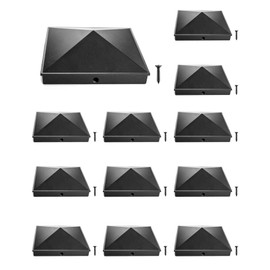 QWORK Aluminum Post Cap Covers, 12 Pack Black Pyramid Deck Post Caps for 5.5" x 5.5" Wood Posts, Slip-On with Screw Hole, for Fence Railings, Deck, Dock, Lamp Post