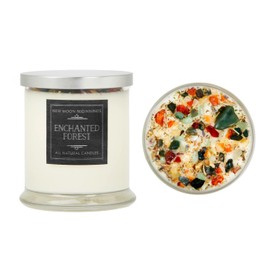 Enchanted Forest Candle by New Moon Beginnings - Whimsical Candle - All Natural Soy Candle - Herb, Dried Flower, & Crystal Candles - Romance and Love Candle - Wedding Candles - Red & Green Candle