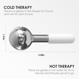 Unbreakable Stainless Steel Ice Globes for Facials, Cooling Roller for Face, Neck & Eyes, Cryo Sticks for Skin Care, Targets Dark Circles, Puffiness, Wrinkles, and Collagen Productions, White