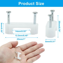 Biaungdo 100 Pcs Cable Wire Clips with Two Steel Nails, 14mm White Cable Clips Nail Management Nail-in Clamps Wall Wire Cable Fasteners for Ethernet Cord, Cable(7mmx2)