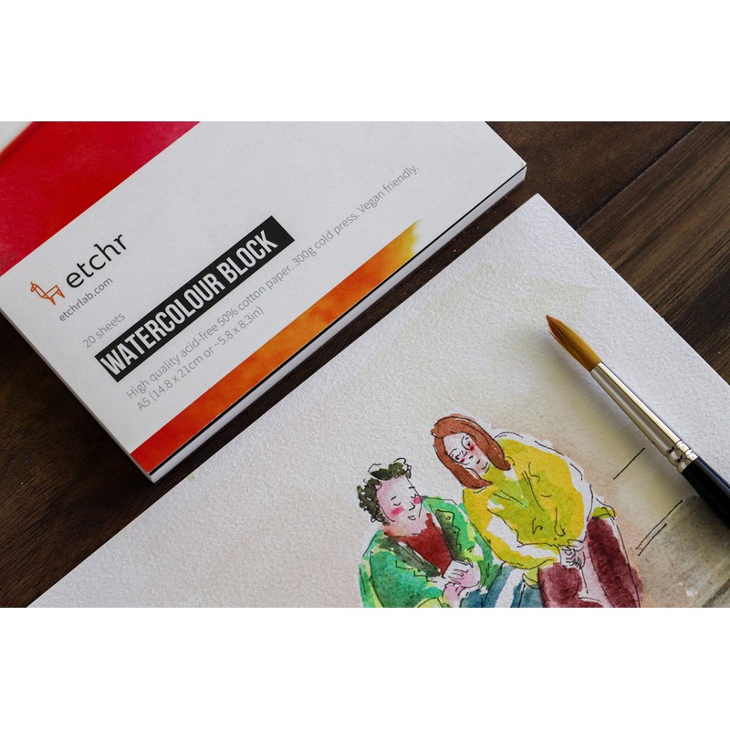ETCHR 水彩ペーパーブロック A5 プロフェッショナル コットン 水彩ブロック コールドプレス 300g (140ポンド) コールドプレス