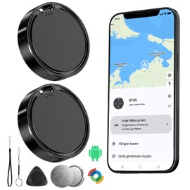 Tracker Android Smart Tag Android Air Android Tag Key Finder Compatible with Google Find My Device App (Android Only) IP67 Android Tracker Bluetooth KeyFinder for Suitcase/Luggage (2 Pieces-Black)