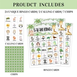 Neutral Gender Reveal Party Bingo Game, 24 Player Safari Jungle Animal Bingo Cards Set for Family Friend Activity, Pregnancy Announcement Party Favor Decoration Holiday Supplies -a04